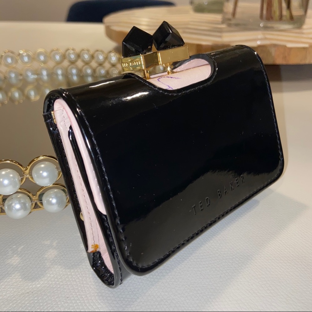 Ted Baker Patent Leather Wallet Mini w/Gem Bobble